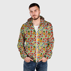 Ветровка с капюшоном мужская Фрукты и ягоды в паттерне, цвет: 3D-белый — фото 2