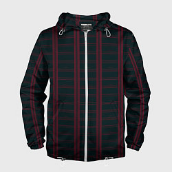 Ветровка с капюшоном мужская Color dark cage red stripes, цвет: 3D-белый