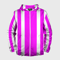 Ветровка с капюшоном мужская Color white pink stripes, цвет: 3D-белый