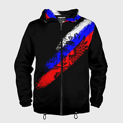 Мужская ветровка Герб на фоне цветов флага на чёрном фоне