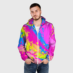 Ветровка с капюшоном мужская Яркая абстракция из розовых и голубых красок, цвет: 3D-белый — фото 2