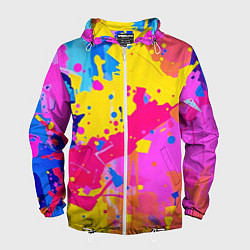 Ветровка с капюшоном мужская Яркие пятна акриловой краски на стене, цвет: 3D-белый