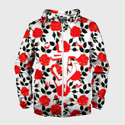 Ветровка с капюшоном мужская Doom розы, цвет: 3D-белый