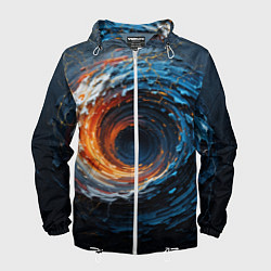 Ветровка с капюшоном мужская Краска синяя и оранжевая в форме вихря, цвет: 3D-белый