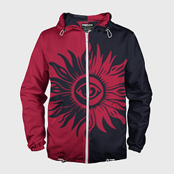 Ветровка с капюшоном мужская Солнце красно-синее, цвет: 3D-белый