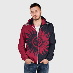 Ветровка с капюшоном мужская Солнце красно-синее, цвет: 3D-белый — фото 2