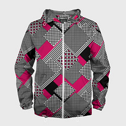 Мужская ветровка Красно черная абстрактная геометрия пэчворк