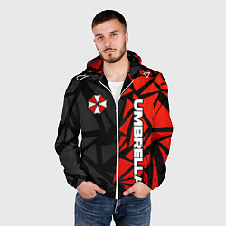 Ветровка с капюшоном мужская Umbrella corp - красные фрагменты, цвет: 3D-белый — фото 2