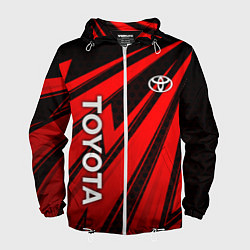 Ветровка с капюшоном мужская Тойота - красные полосы, цвет: 3D-белый