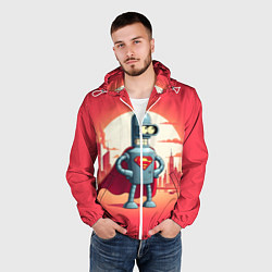 Ветровка с капюшоном мужская Робот-сгибальщик Бендер супермен - коллаба, цвет: 3D-белый — фото 2