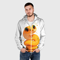 Ветровка с капюшоном мужская Змейка и сердечки - милота, цвет: 3D-белый — фото 2