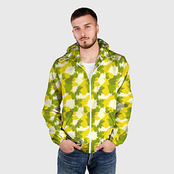Ветровка с капюшоном мужская Яркий камуфляж желтые и зеленые пятна, цвет: 3D-белый — фото 2