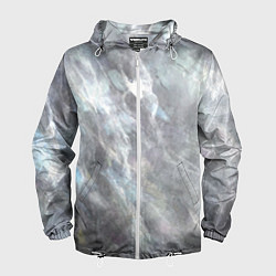 Ветровка с капюшоном мужская Абстракция - white smoke on gray background, цвет: 3D-белый