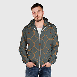 Ветровка с капюшоном мужская Паттерн с окружностясми арт деко антрацит и террак, цвет: 3D-белый — фото 2
