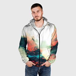 Ветровка с капюшоном мужская Абстракция с плавными формами краски, цвет: 3D-черный — фото 2