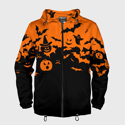 Мужская ветровка Хэллоуин тыквы и призраки / 3D-Черный – фото 1