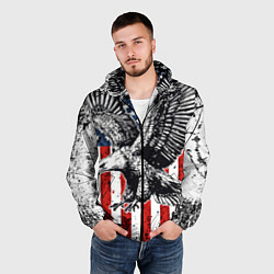 Ветровка с капюшоном мужская Орел на фоне американского флага USA, цвет: 3D-черный — фото 2