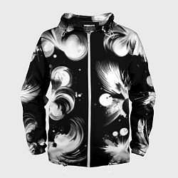 Ветровка с капюшоном мужская Чёрно-белый абстрактный паттерн, цвет: 3D-белый
