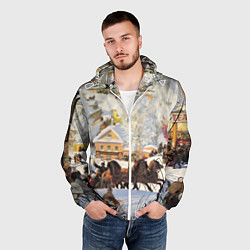 Ветровка с капюшоном мужская Русская тройка зимой - картина Масленица Кустодиев, цвет: 3D-белый — фото 2