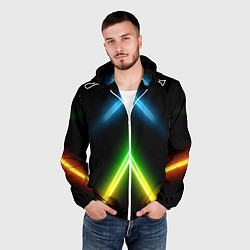 Ветровка с капюшоном мужская Neon multicolored lines, цвет: 3D-белый — фото 2