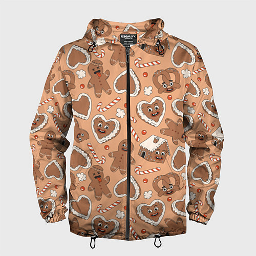 Мужская ветровка Паттерн с новогодним печеньем / 3D-Черный – фото 1