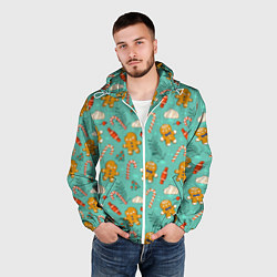 Ветровка с капюшоном мужская Новогодний паттерн печенье с конфетами, цвет: 3D-белый — фото 2