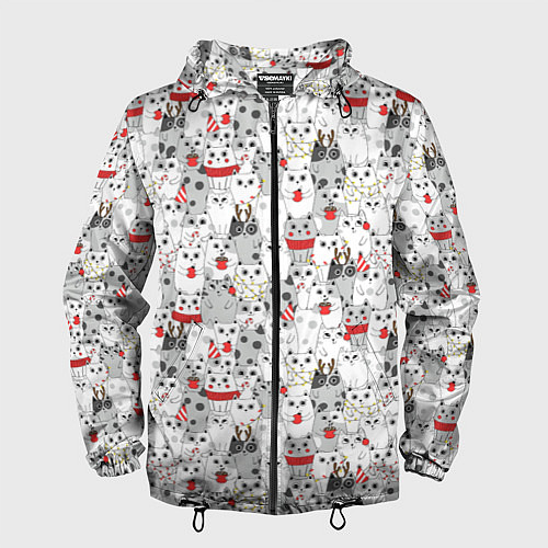 Мужская ветровка Новогодние котики / 3D-Черный – фото 1