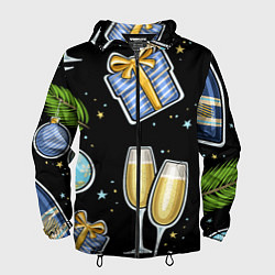 Ветровка с капюшоном мужская Новогодний вайб, цвет: 3D-черный