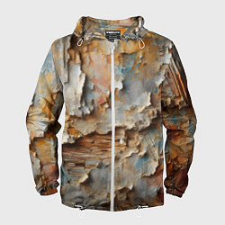 Ветровка с капюшоном мужская Старая штукатурка на стене - абстракция, цвет: 3D-белый