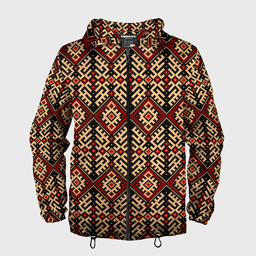 Мужская ветровка Славянский вышивной орнамент макошь / 3D-Черный – фото 1