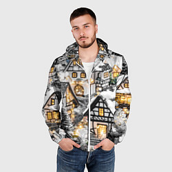 Ветровка с капюшоном мужская Объемные новогодние дома, цвет: 3D-белый — фото 2