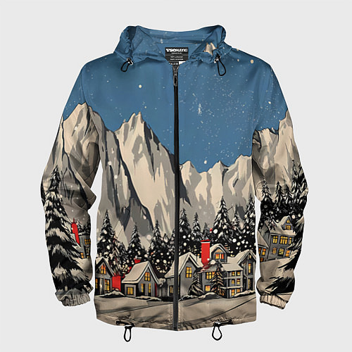 Мужская ветровка Небольшой новогодний город в горах / 3D-Черный – фото 1