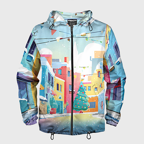 Мужская ветровка Разноцветный новогодний дворик / 3D-Черный – фото 1