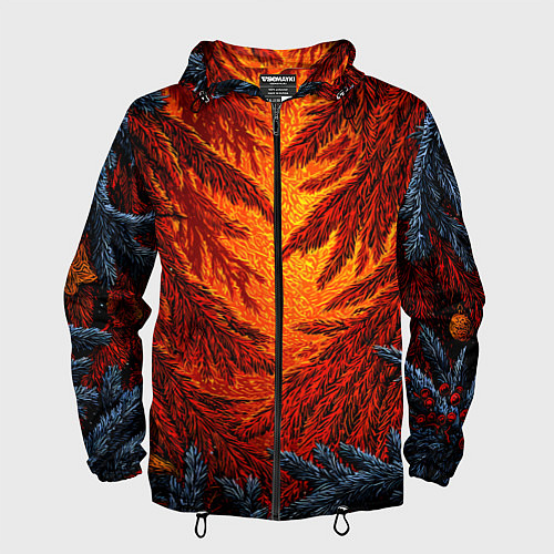 Мужская ветровка Новогодние ветки елок / 3D-Черный – фото 1