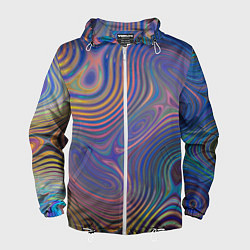 Ветровка с капюшоном мужская Абстрактная рябь, цвет: 3D-белый