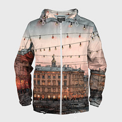 Ветровка с капюшоном мужская Новогодний зимний Питер, цвет: 3D-белый