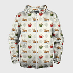 Мужская ветровка Зимний паттерн с оленем и чашками какао