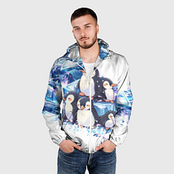 Ветровка с капюшоном мужская Пингвины и лёд, цвет: 3D-белый — фото 2