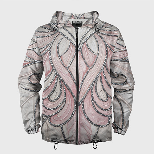 Мужская ветровка Нежно розовый орнамент из перьев / 3D-Черный – фото 1