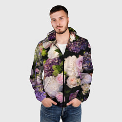 Ветровка с капюшоном мужская Весенние цветы, цвет: 3D-черный — фото 2