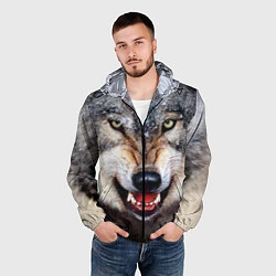 Ветровка с капюшоном мужская Взгляд волка, цвет: 3D-черный — фото 2