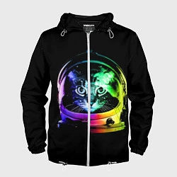 Ветровка с капюшоном мужская Кот космонавт, цвет: 3D-белый