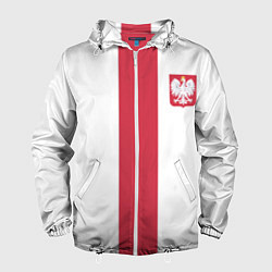 Ветровка с капюшоном мужская Сборная Польши по футболу, цвет: 3D-белый