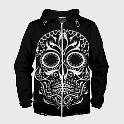 Ветровка с капюшоном мужская Мексиканский череп на черном, цвет: 3D-белый