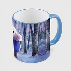 Кружка 3D Winter forest & Sans, цвет: 3D-небесно-голубой кант