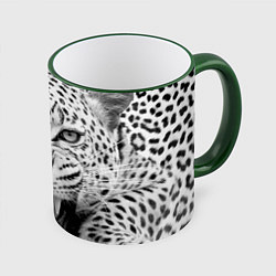 Кружка 3D Белый леопард, цвет: 3D-зеленый кант