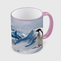 Кружка 3D Пингвин в горах, цвет: 3D-розовый кант