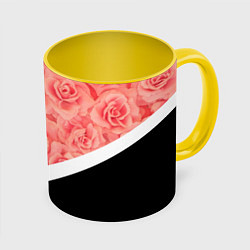 Кружка 3D Розовые розы, цвет: 3D-белый + желтый