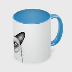 Кружка 3D David Bowie: Grumpy cat, цвет: 3D-белый + небесно-голубой
