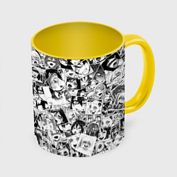 Кружка 3D Ahegao: Black & White, цвет: 3D-белый + желтый